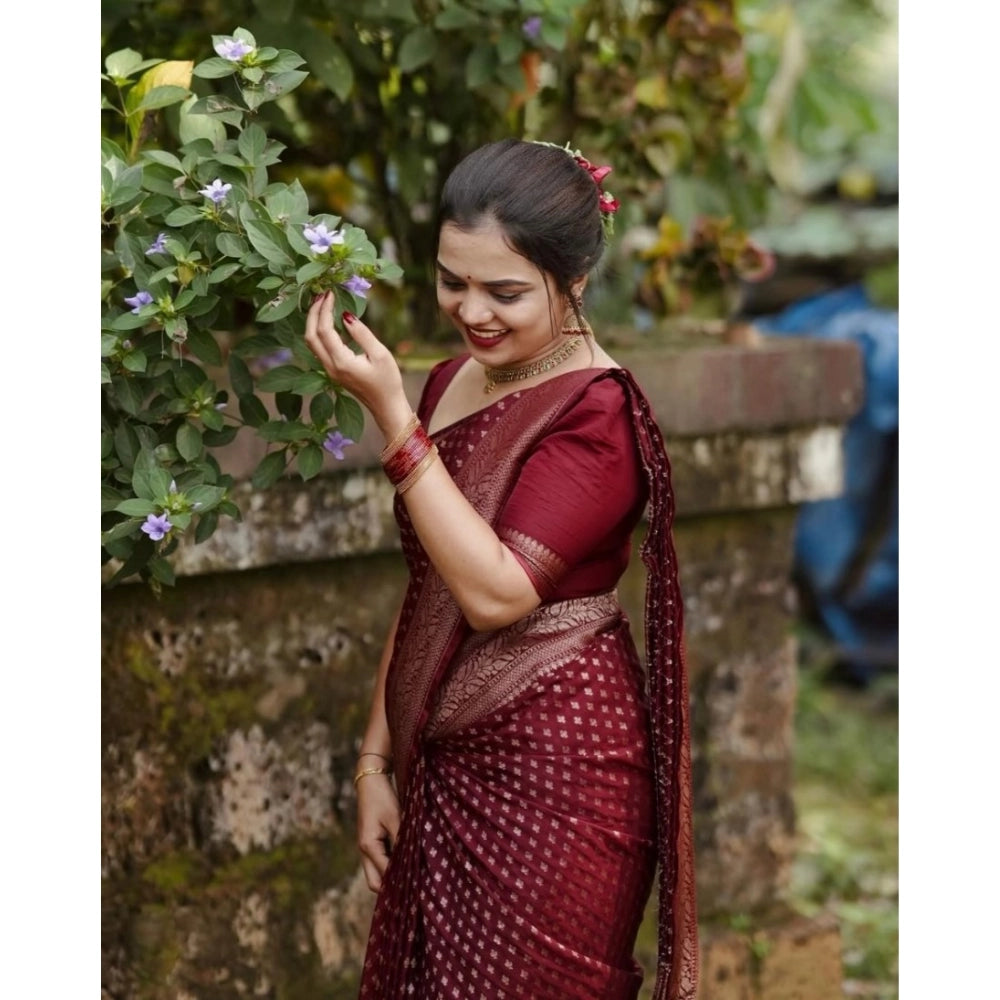 Seduva Women's Silk Printed Saree With Unstitched Blouse 5.5Mtr (Maroon)