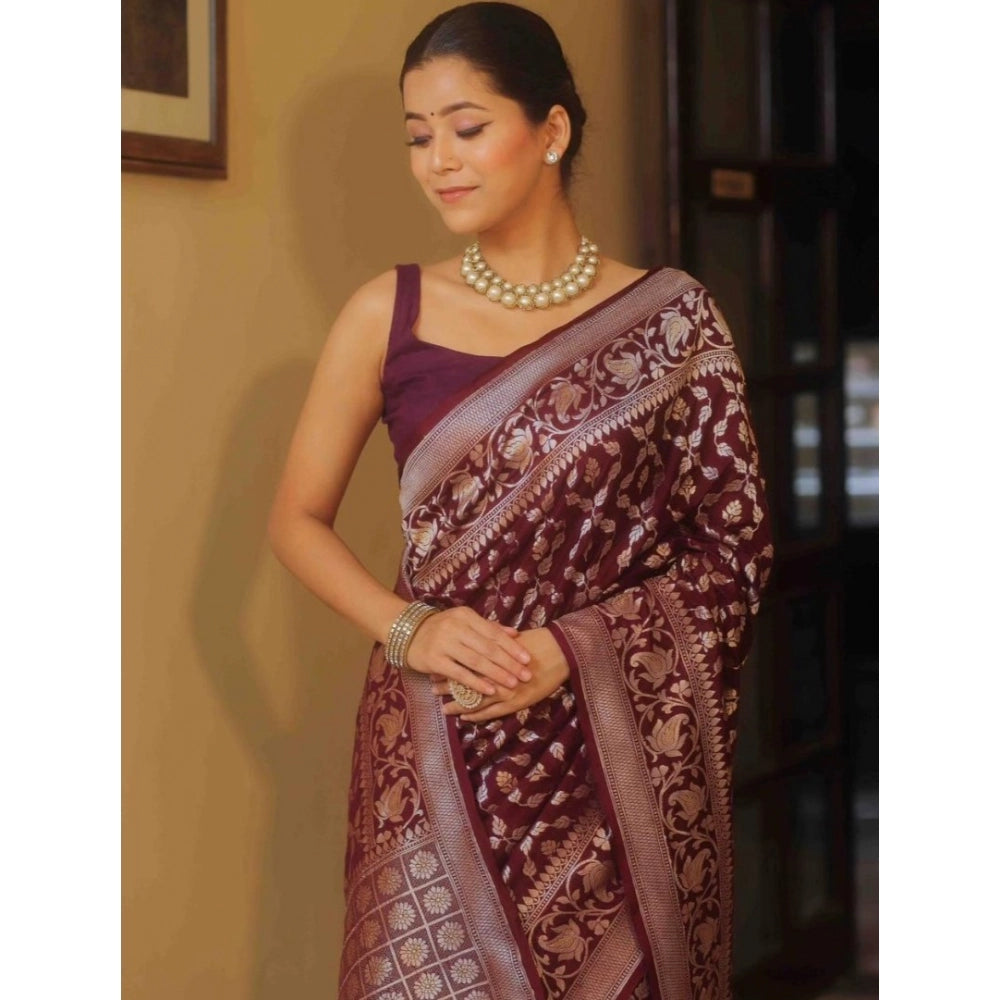 Seduva Women's Silk Printed Saree With Unstitched Blouse 5.5Mtr (Maroon)