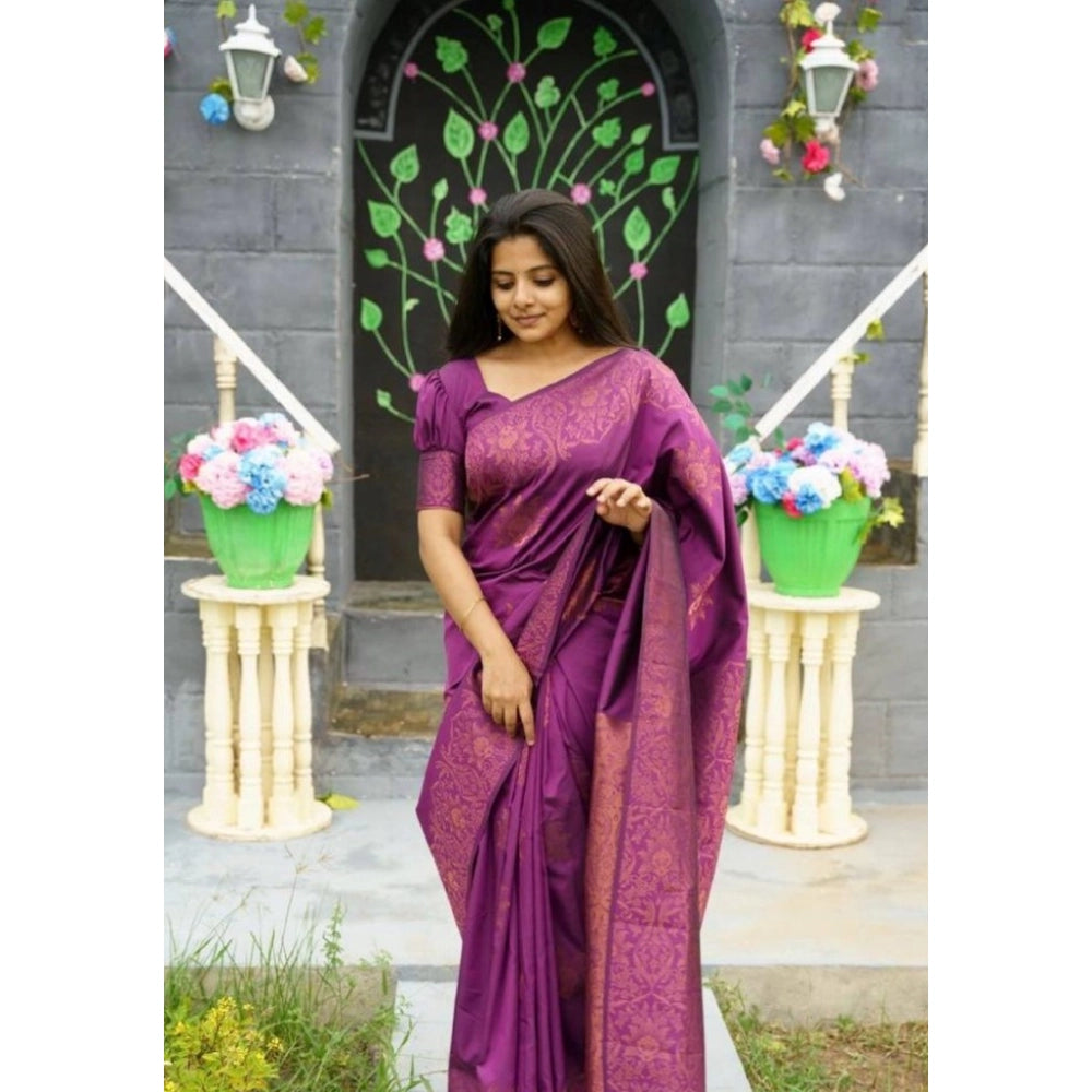 Seduva Women's Silk Printed Saree With Unstitched Blouse 5.5Mtr (Purple)
