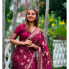 Seduva Women's Silk Printed Saree With Unstitched Blouse 5.5Mtr (Wine)