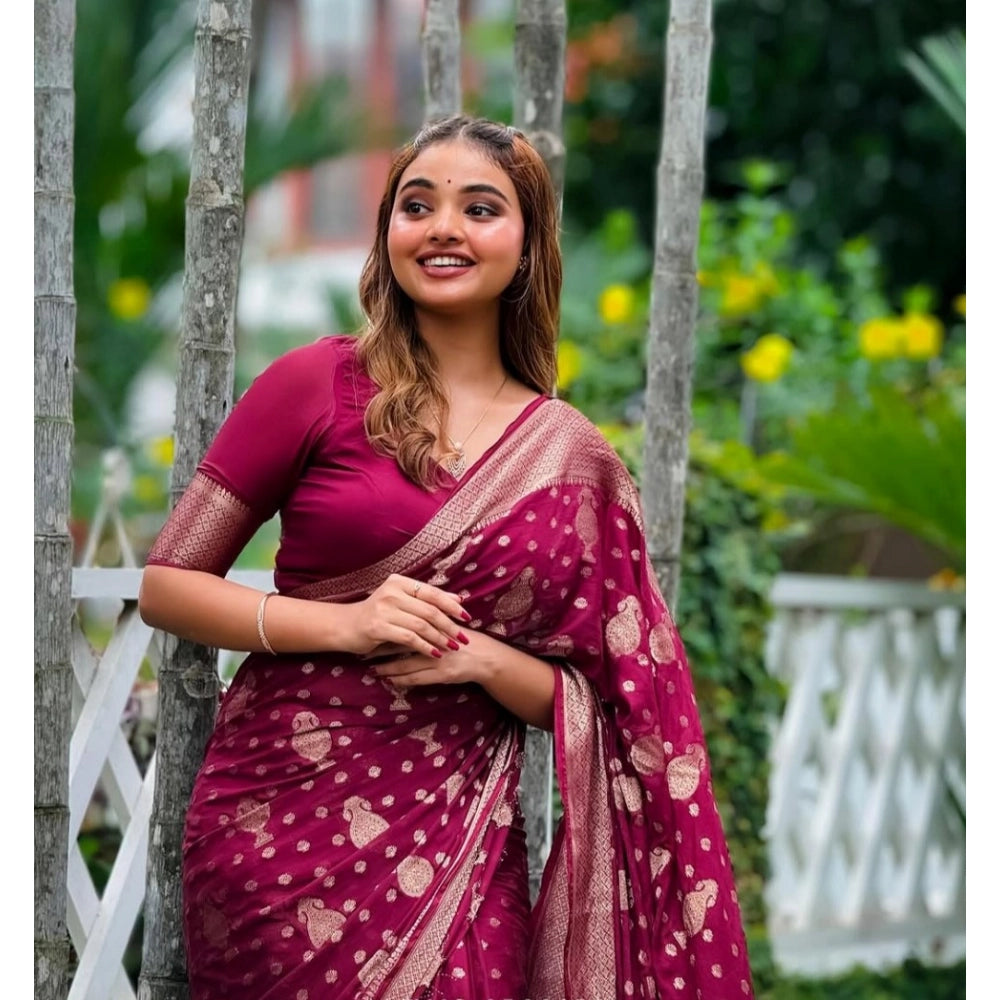 Seduva Women's Silk Printed Saree With Unstitched Blouse 5.5Mtr (Wine)