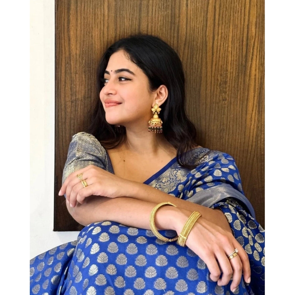 Seduva Women's Silk Printed Saree With Unstitched Blouse 5.5Mtr (Royal Blue)