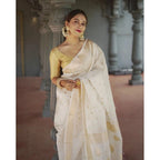 Seduva Women's Cotton  Printed Saree With Unstitched Blouse 5.5Mtr (White)