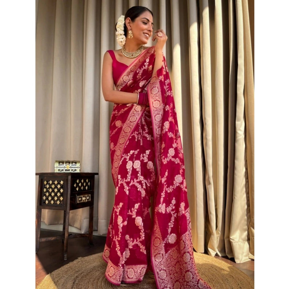 Seduva Women's Silk Printed Saree With Unstitched Blouse 5.5Mtr (Pink)