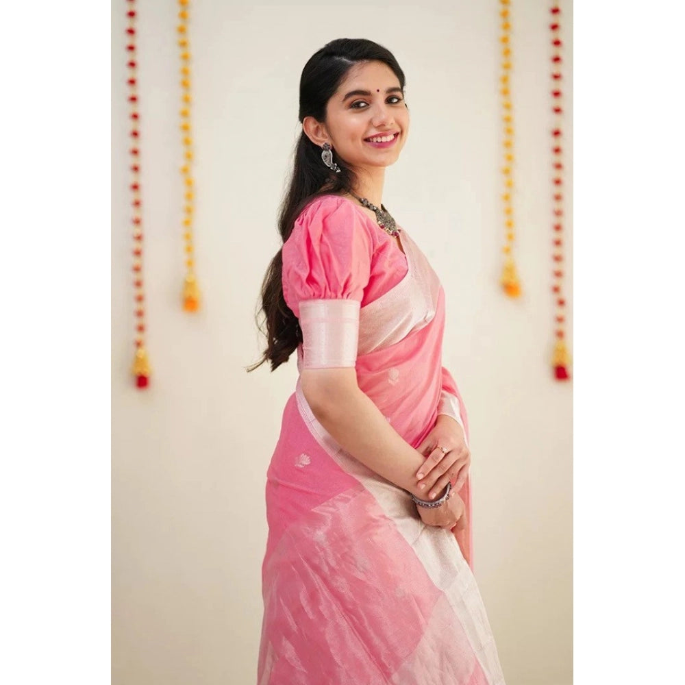 Seduva Women's Cotton  Printed Saree With Unstitched Blouse 5.5Mtr (Pink)