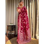 Seduva Women's Silk Printed Saree With Unstitched Blouse 5.5Mtr (Pink)