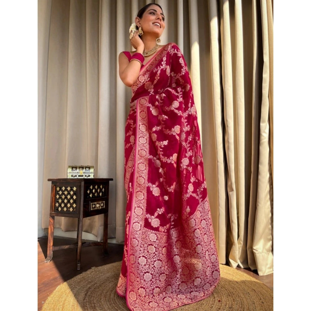 Seduva Women's Silk Printed Saree With Unstitched Blouse 5.5Mtr (Pink)
