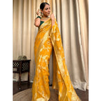 Seduva Women's Silk Printed Saree With Unstitched Blouse 5.5Mtr (Gold Yellow)