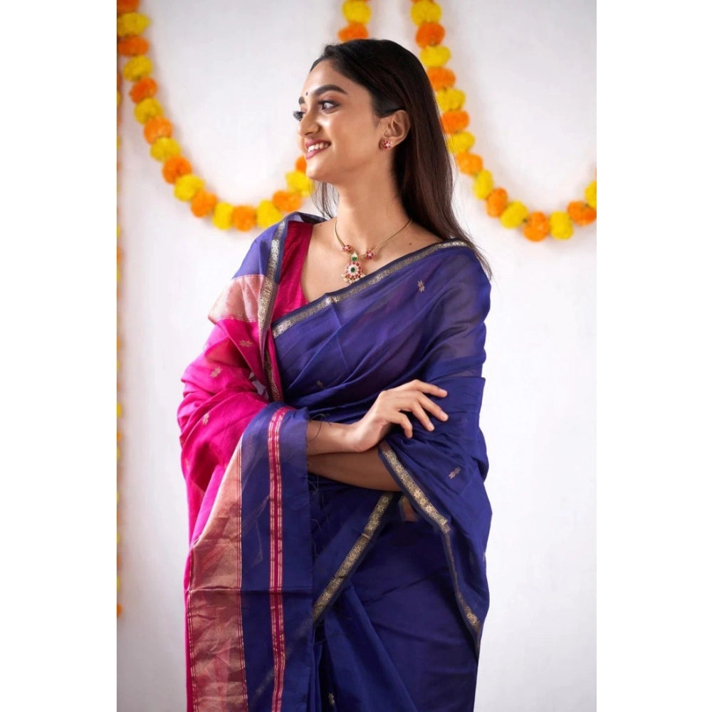 Seduva Women's Cotton  Printed Saree With Unstitched Blouse 5.5Mtr (Blue)
