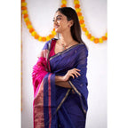 Seduva Women's Cotton  Printed Saree With Unstitched Blouse 5.5Mtr (Blue)