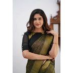 Seduva Women's Silk Printed Saree With Unstitched Blouse 5.5Mtr (Black)