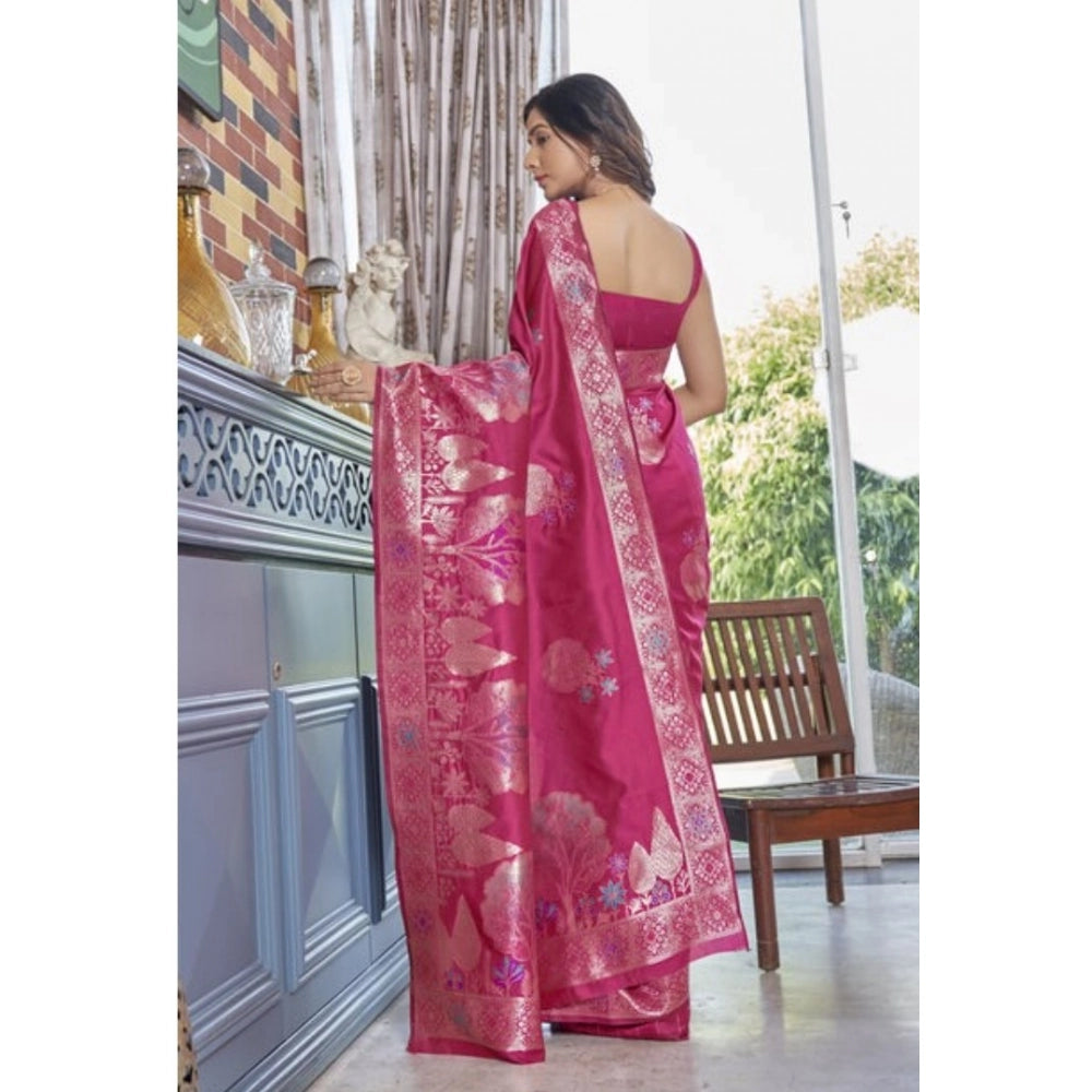 Seduva Women's Silk Printed Saree With Unstitched Blouse 5.5Mtr (Rani Pink)