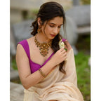 Seduva Women's Silk Printed Saree With Unstitched Blouse 5.5Mtr (Off White-Pink)
