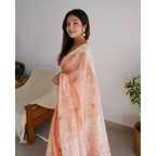 Seduva Women's Cotton  Printed Saree With Unstitched Blouse 5.5Mtr (Peach)