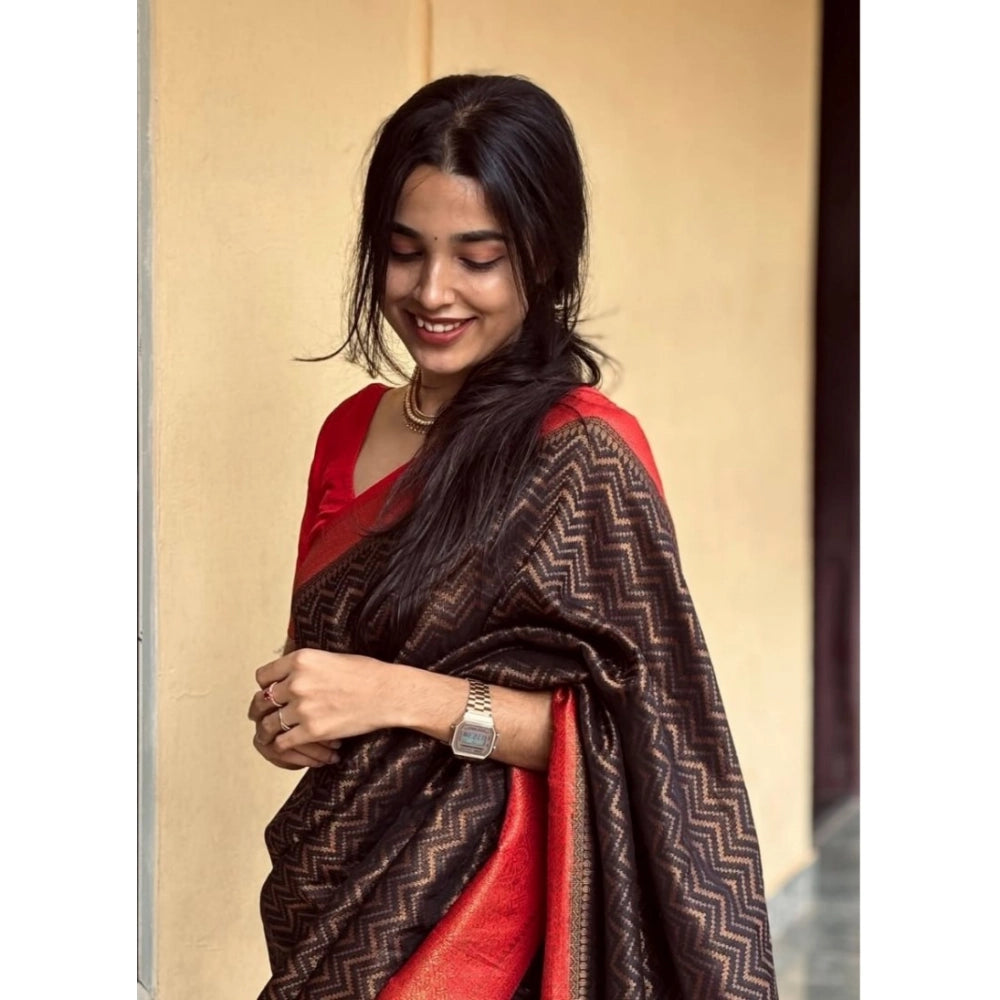 Seduva Women's Silk Printed Saree With Unstitched Blouse 5.5Mtr (Brown)
