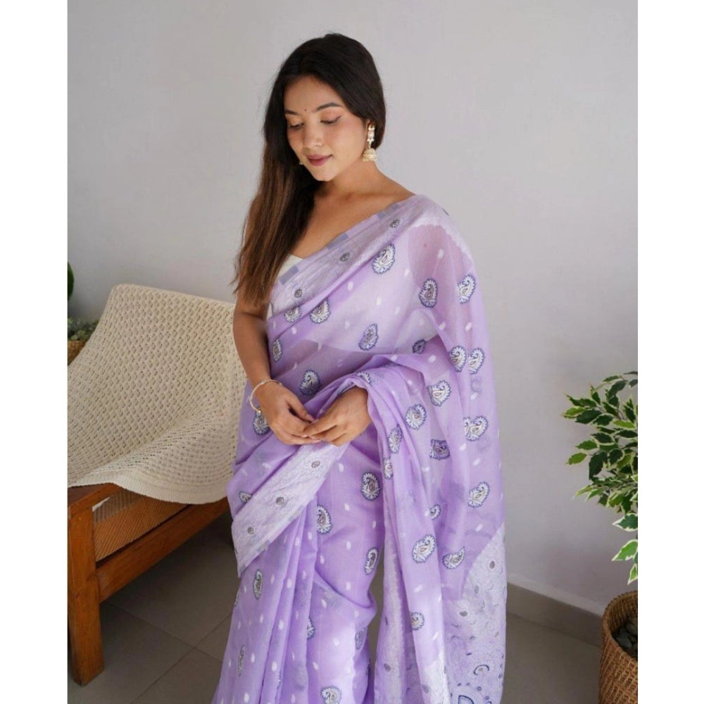 Seduva Women's Cotton  Printed Saree With Unstitched Blouse 5.5Mtr (Lavender)