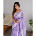 Seduva Women's Cotton  Printed Saree With Unstitched Blouse 5.5Mtr (Lavender)