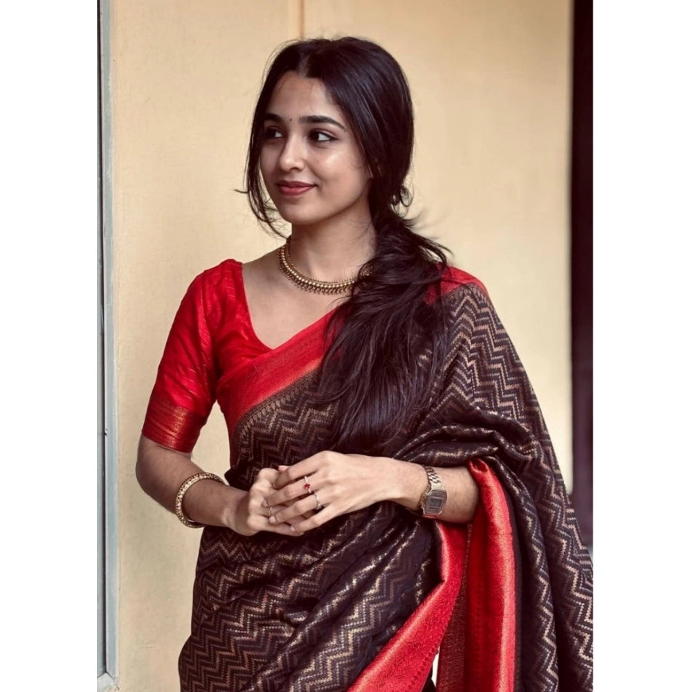 Seduva Women's Silk Printed Saree With Unstitched Blouse 5.5Mtr (Brown)