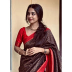 Seduva Women's Silk Printed Saree With Unstitched Blouse 5.5Mtr (Brown)