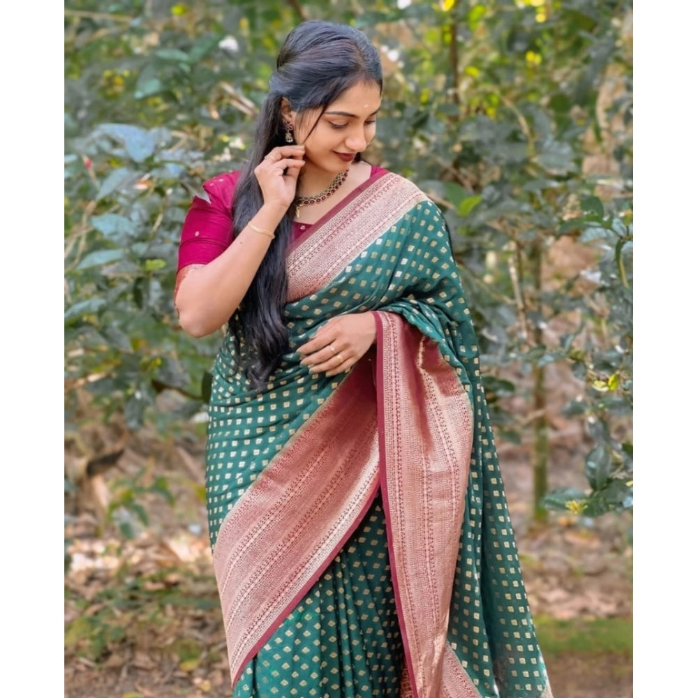 Seduva Women's Silk Printed Saree With Unstitched Blouse 5.5Mtr (Green-Red)