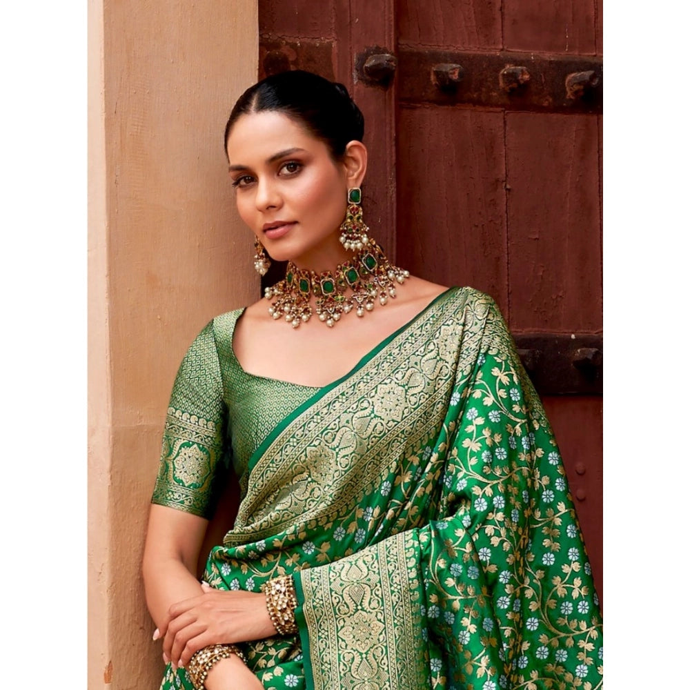 Seduva Women's Silk Printed Saree With Unstitched Blouse 5.5Mtr (Green)