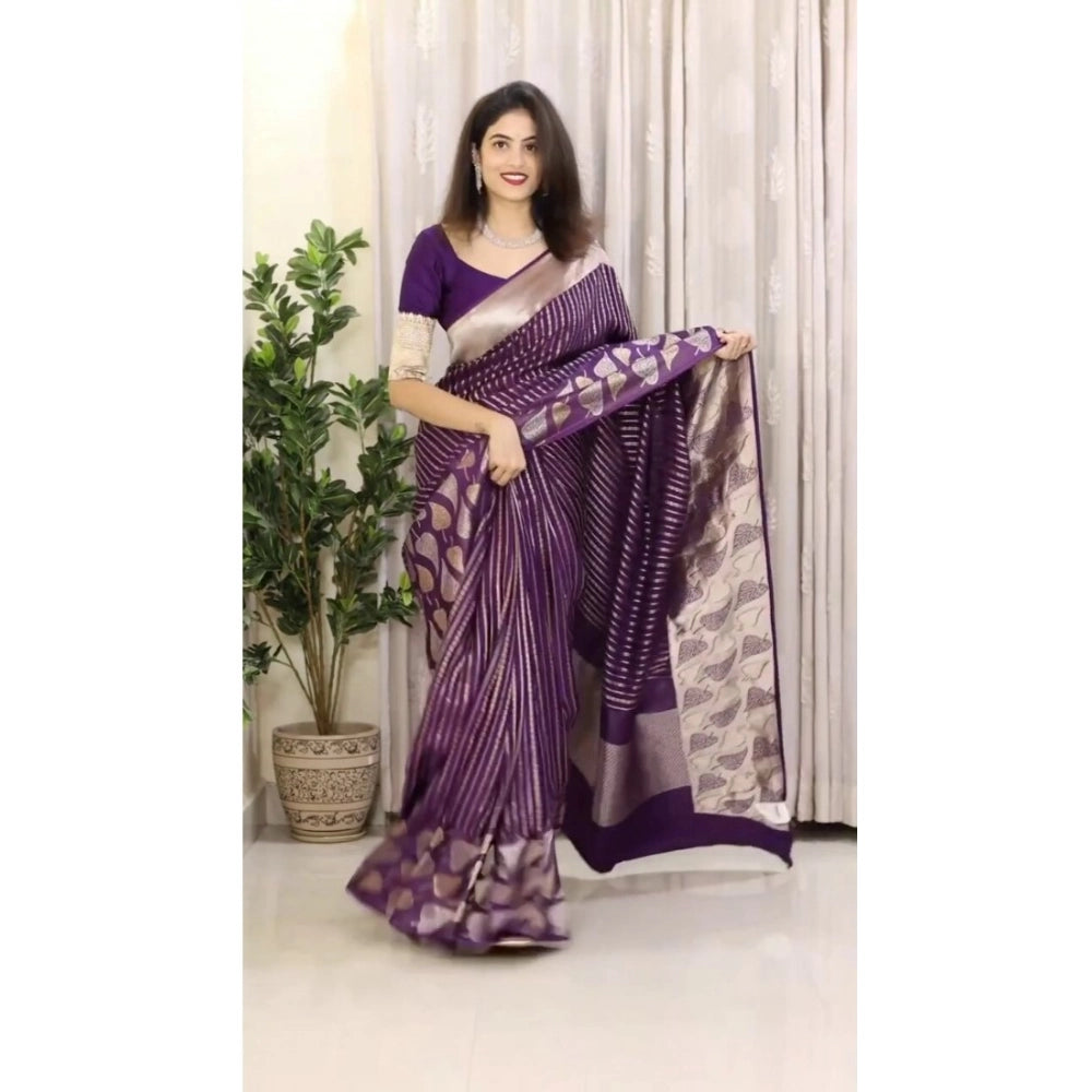 Seduva Women's Silk Printed Saree With Unstitched Blouse 5.5Mtr (Purple)
