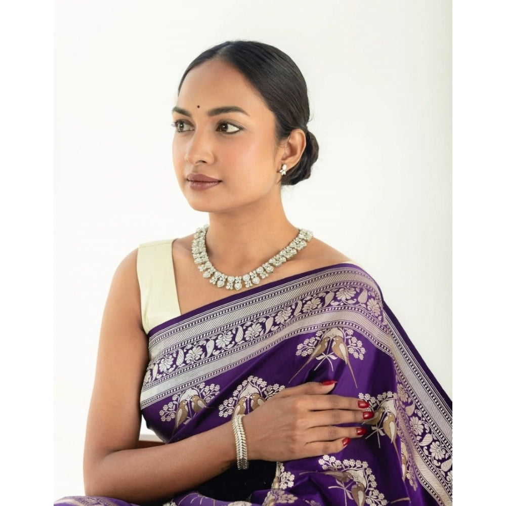 Seduva Women's Silk Printed Saree With Unstitched Blouse 5.5Mtr (Purple)