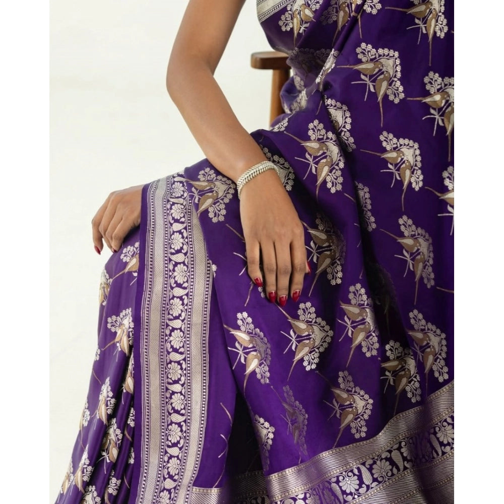 Seduva Women's Silk Printed Saree With Unstitched Blouse 5.5Mtr (Purple)