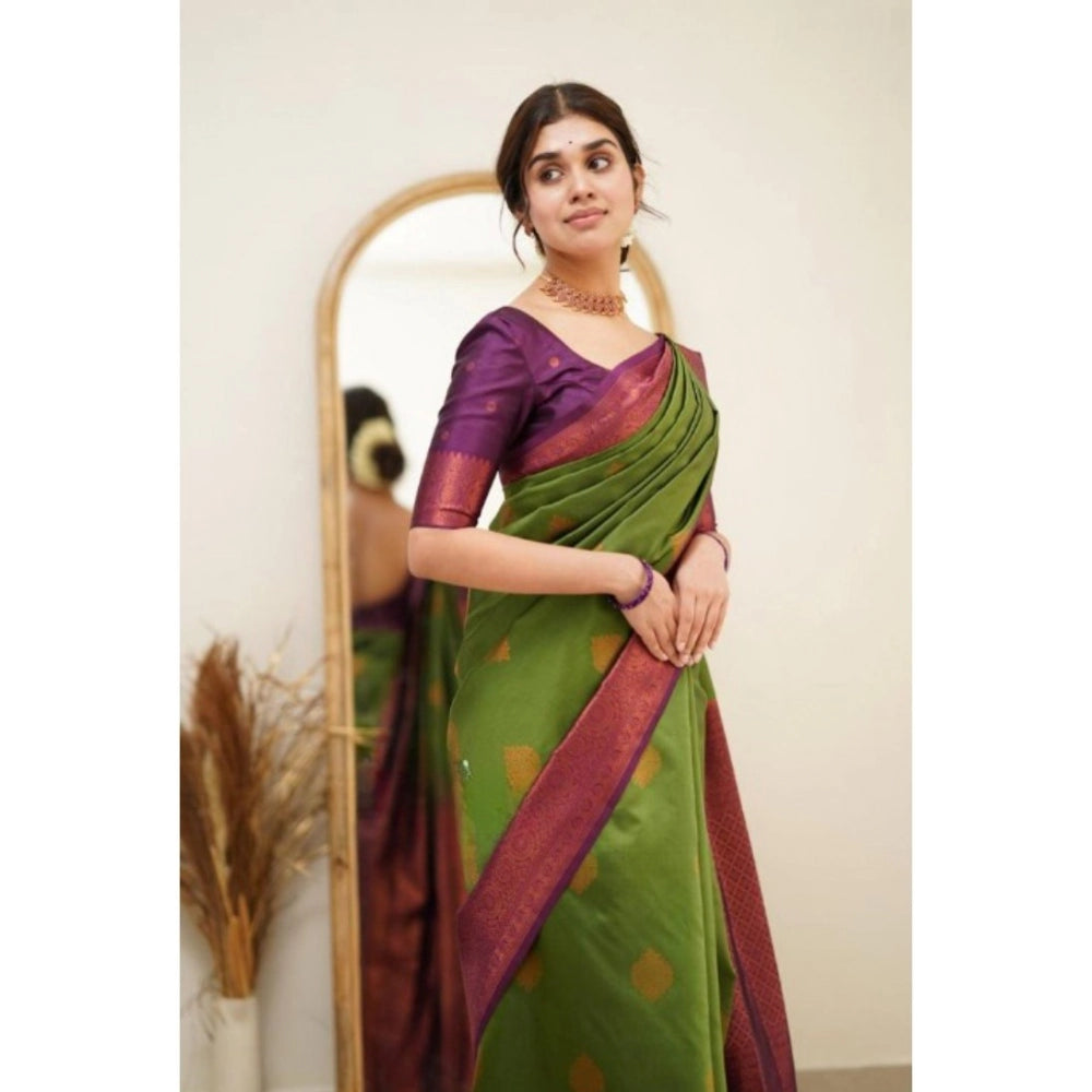 Seduva Women's Silk Printed Saree With Unstitched Blouse 5.5Mtr (Green)