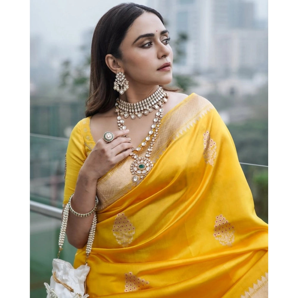 Seduva Women's Silk Printed Saree With Unstitched Blouse 5.5Mtr (Yellow)