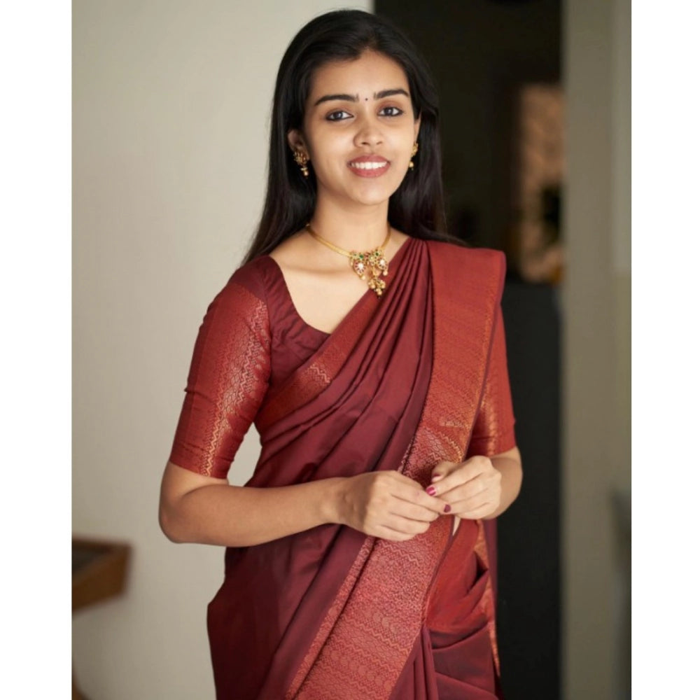 Seduva Women's Silk Printed Saree With Unstitched Blouse 5.5Mtr (Maroon)