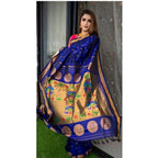 Seduva Women's Silk Printed Saree With Unstitched Blouse 5.5Mtr (Blue)