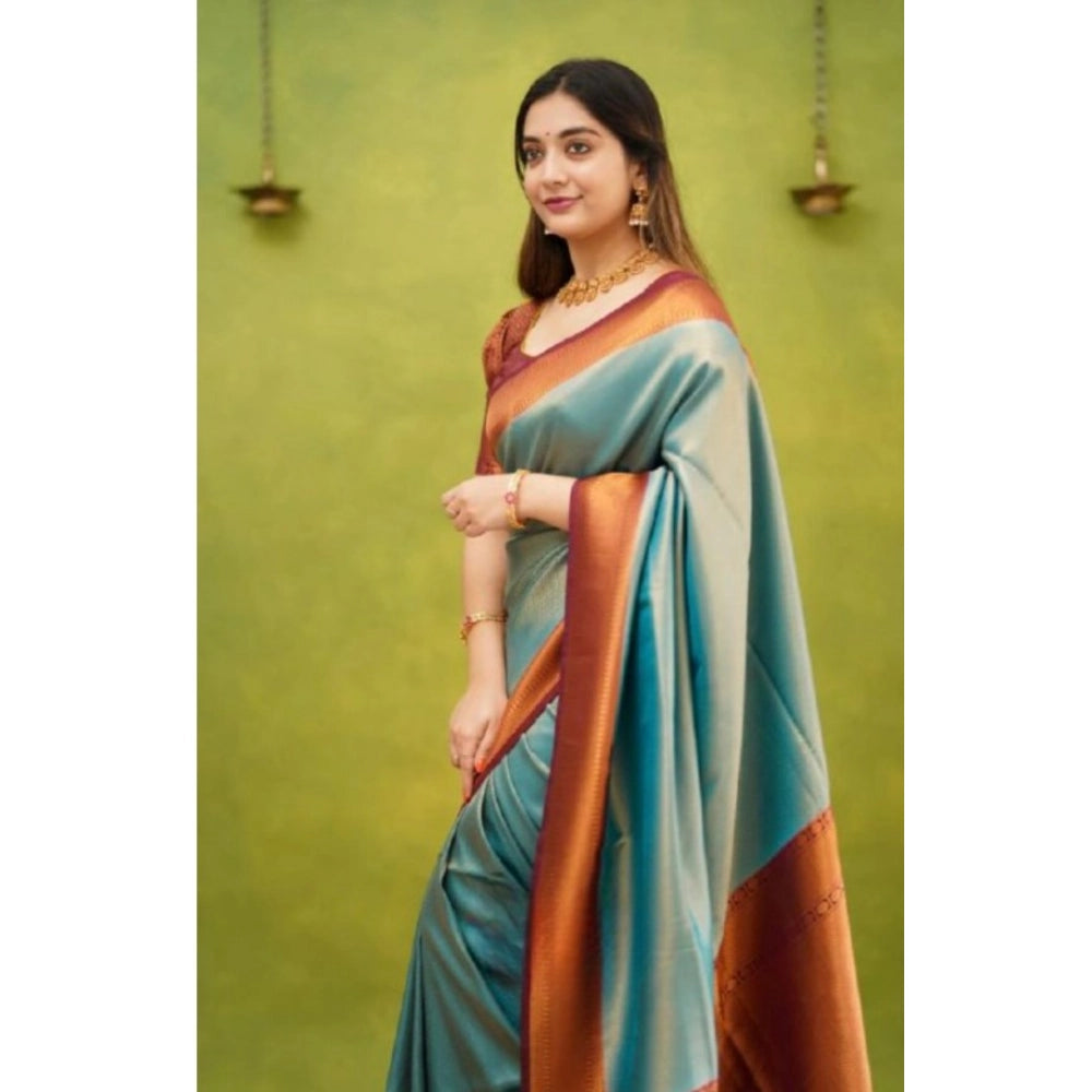 Seduva Women's Silk Printed Saree With Unstitched Blouse 5.5Mtr (Rama)