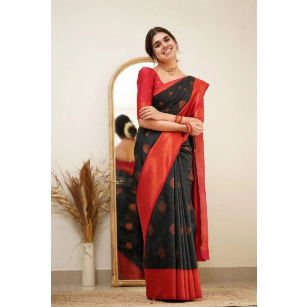 Seduva Women's Silk Printed Saree With Unstitched Blouse 5.5Mtr (Black)