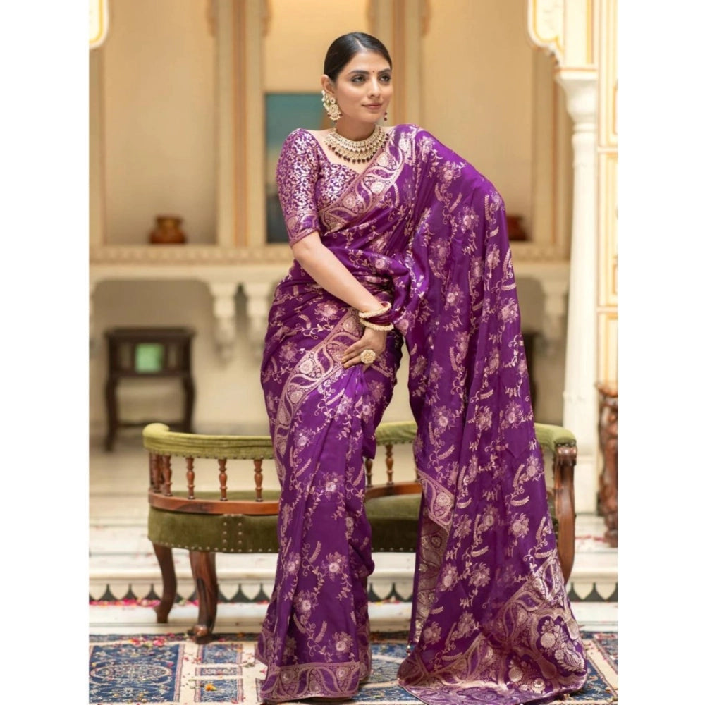 Seduva Women's Silk Printed Saree With Unstitched Blouse 5.5Mtr (Purple)