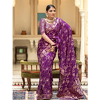 Seduva Women's Silk Printed Saree With Unstitched Blouse 5.5Mtr (Purple)