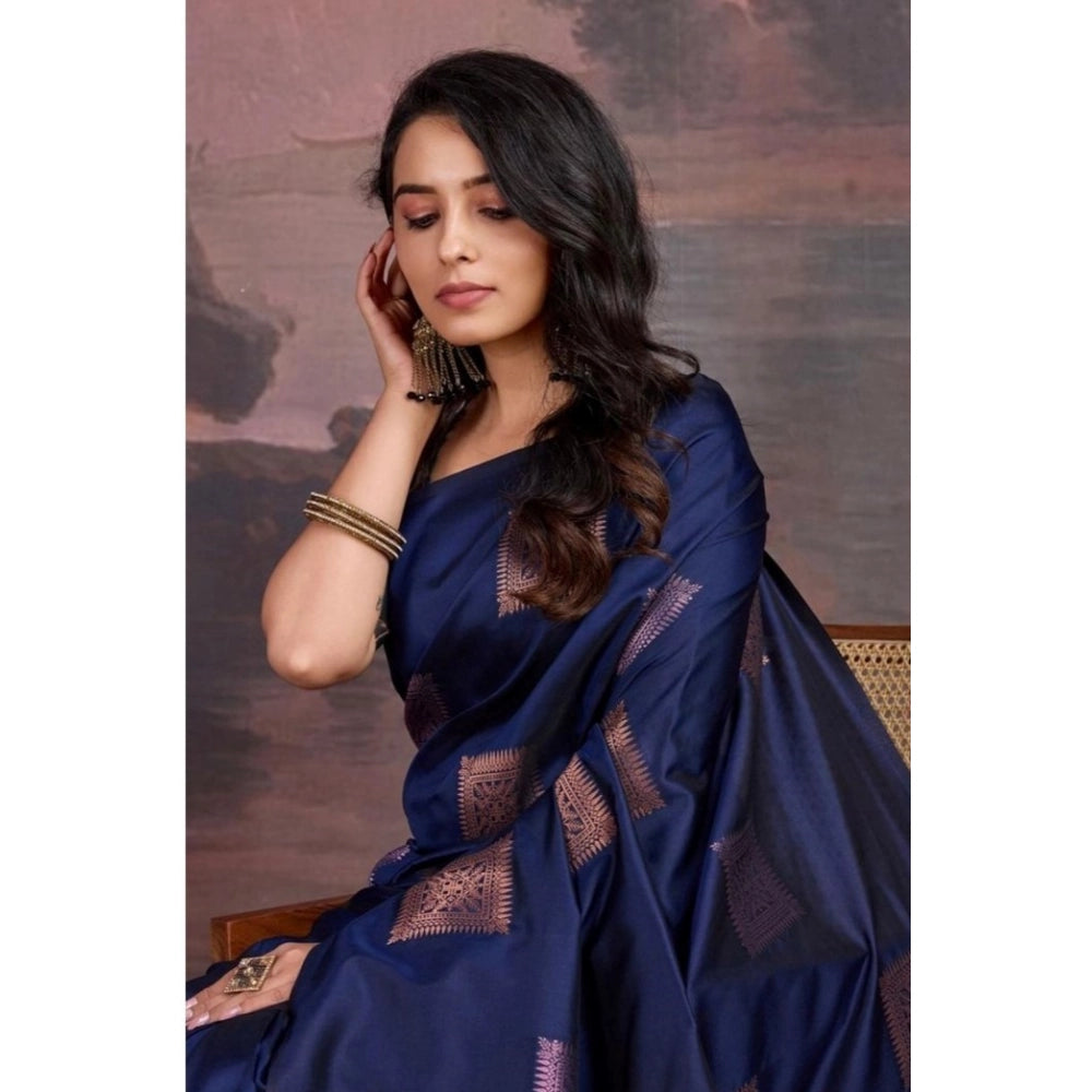Seduva Women's Silk Printed Saree With Unstitched Blouse 5.5Mtr (Navy Blue)