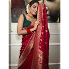Seduva Women's Silk Printed Saree With Unstitched Blouse 5.5Mtr (Red)