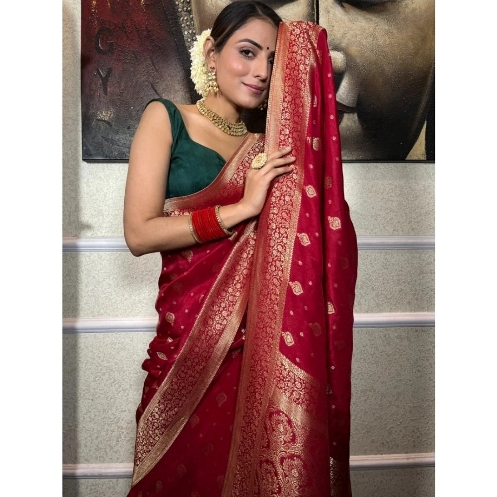 Seduva Women's Silk Printed Saree With Unstitched Blouse 5.5Mtr (Red)