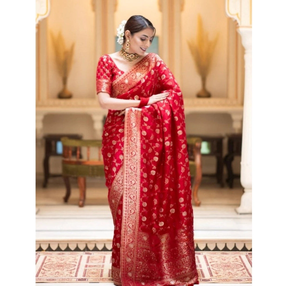 Seduva Women's Silk Printed Saree With Unstitched Blouse 5.5Mtr (Red)