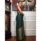 Seduva Women's Silk Printed Saree With Unstitched Blouse 5.5Mtr (Green)