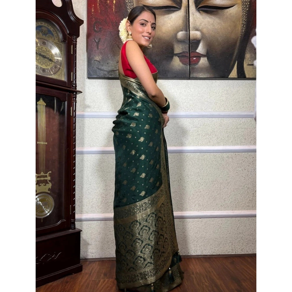 Seduva Women's Silk Printed Saree With Unstitched Blouse 5.5Mtr (Green)