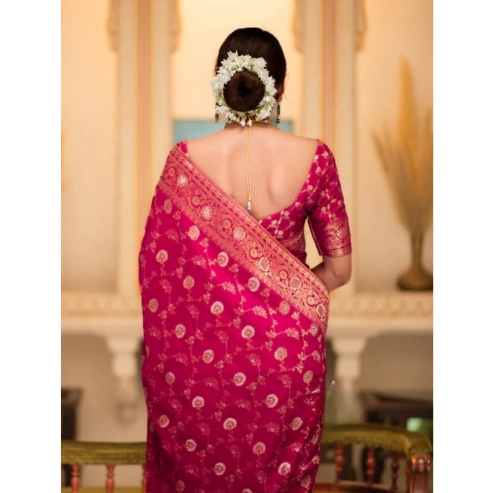 Seduva Women's Silk Printed Saree With Unstitched Blouse 5.5Mtr (Rani Pink)