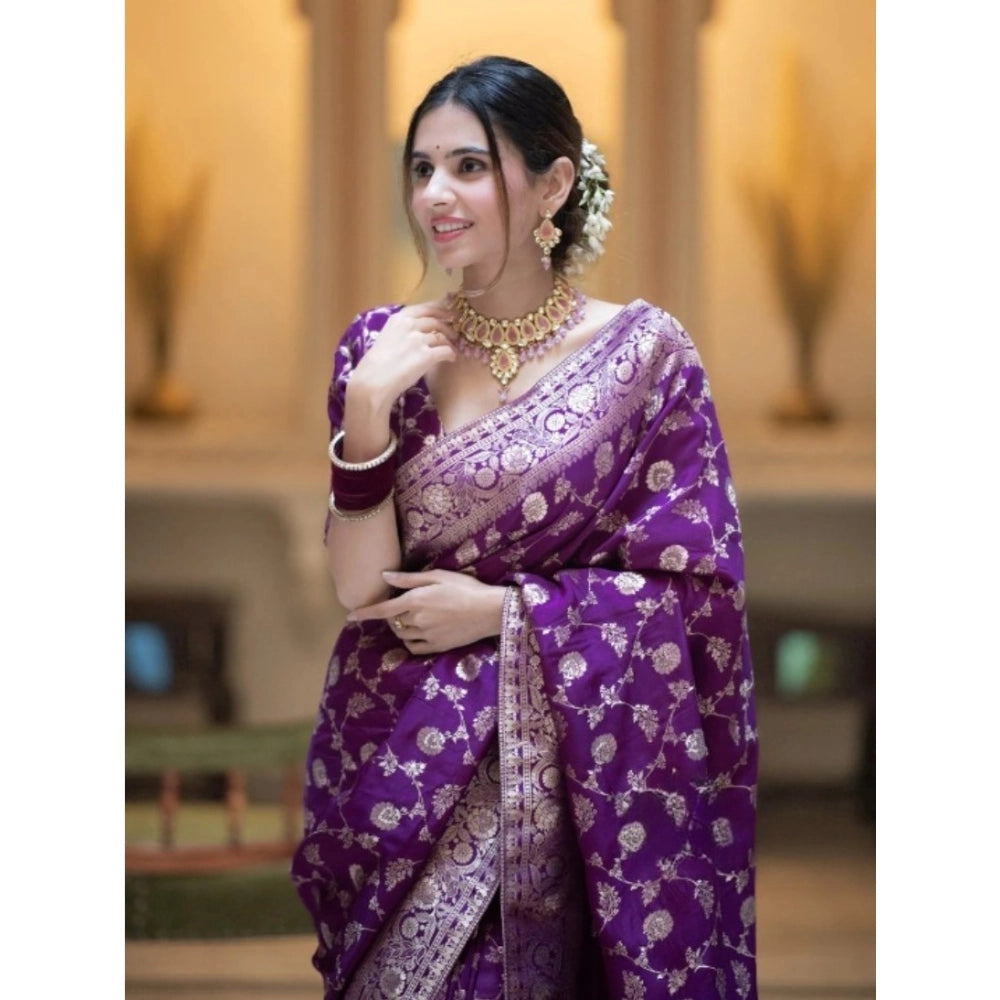 Seduva Women's Silk Printed Saree With Unstitched Blouse 5.5Mtr (Purple)