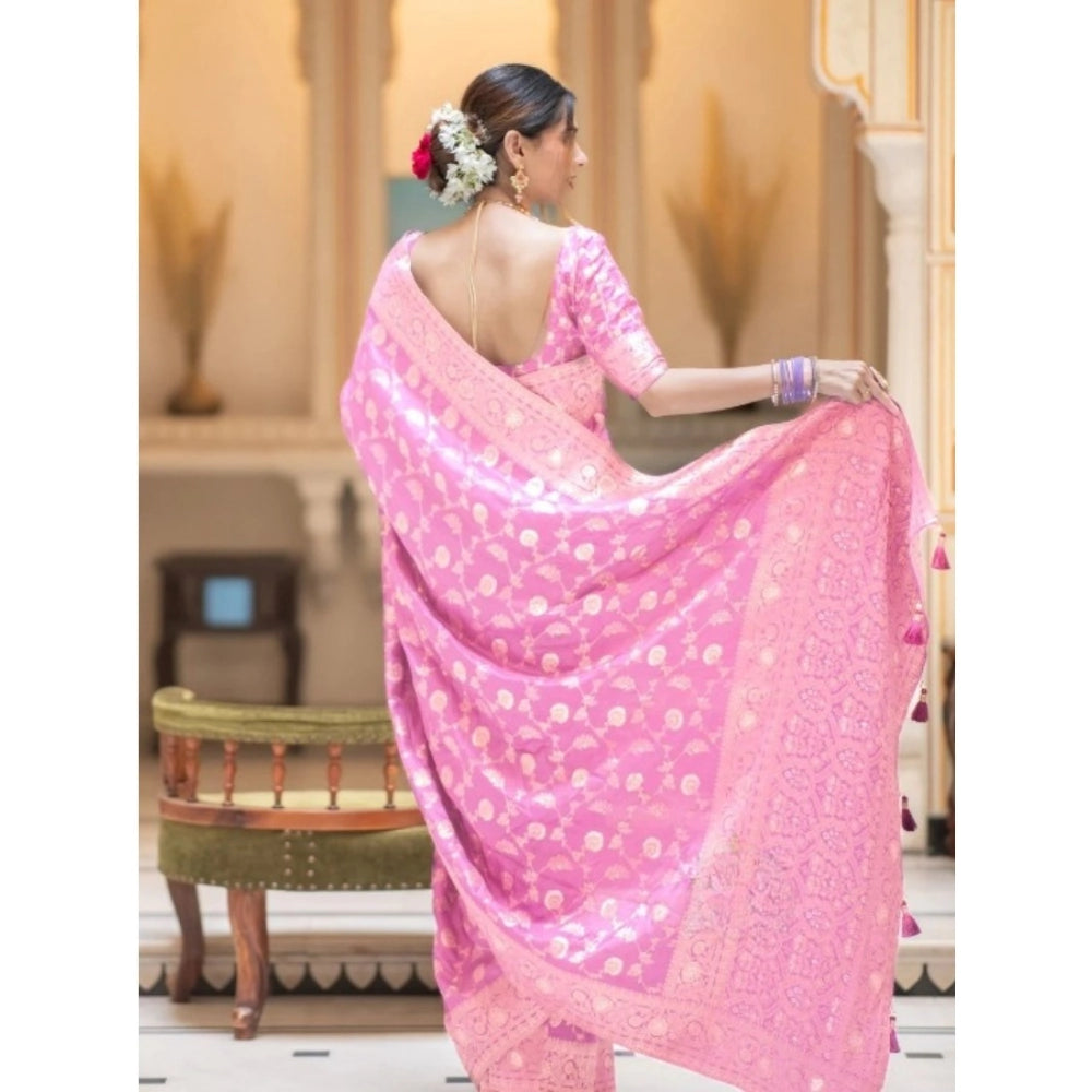 Seduva Women's Silk Printed Saree With Unstitched Blouse 5.5Mtr (Pink)