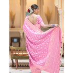 Seduva Women's Silk Printed Saree With Unstitched Blouse 5.5Mtr (Pink)