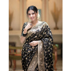 Seduva Women's Silk Printed Saree With Unstitched Blouse 5.5Mtr (Black)