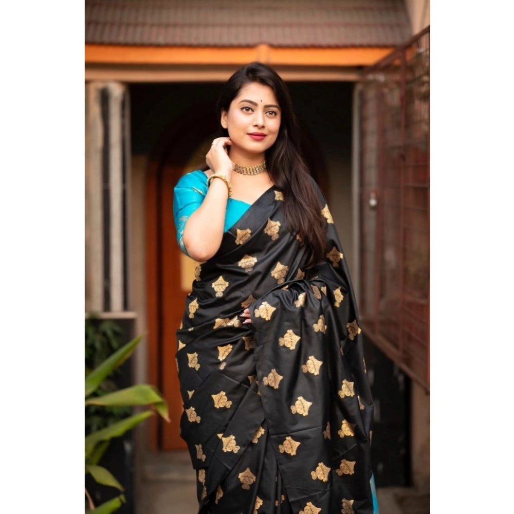 Seduva Women's Silk Printed Saree With Unstitched Blouse 5.5Mtr (Sky Blue)