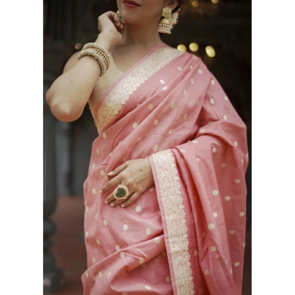 Seduva Women's Cotton  Printed Saree With Unstitched Blouse 5.5Mtr (Peach)