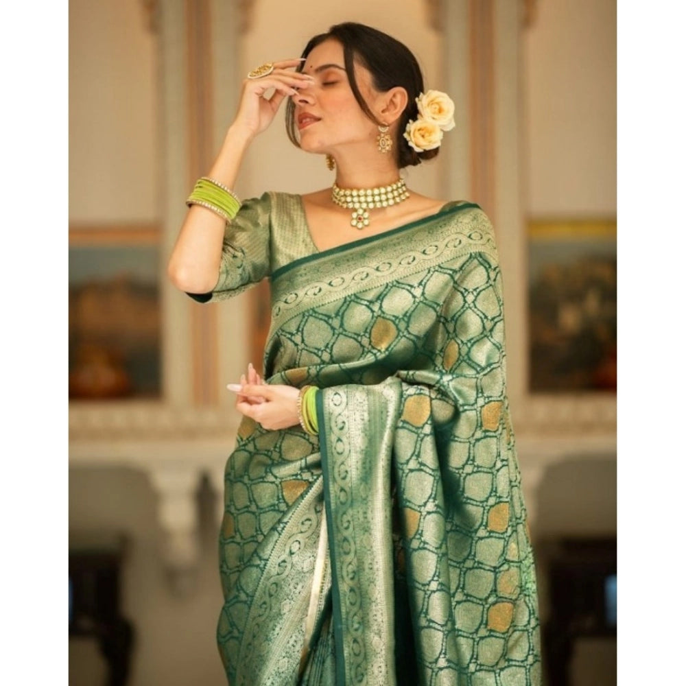 Seduva Women's Silk Printed Saree With Unstitched Blouse 5.5Mtr (Green)